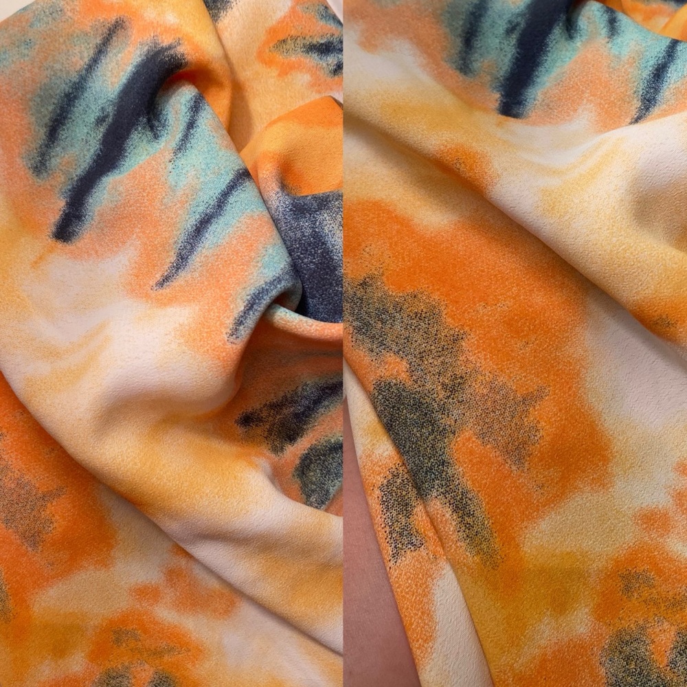 . Selfie Leslie Yellow/Orange Multicolor Tie Dye Thin Cowl Neck Mini Dress - Picture 8 of 15
